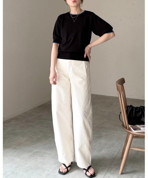 She's Closet(シーズクローゼット)の「パフスリーブ ショート丈 半袖 配色バイカラー レイヤード風 サマーニット トップス(ニット/セーター・レディース・ブラック/アイボリー/グレー・FREE)」の10枚目の写真