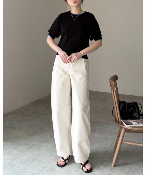 She's Closet(シーズクローゼット)の「パフスリーブ ショート丈 半袖 配色バイカラー レイヤード風 サマーニット トップス(ニット/セーター・レディース・ブラック/アイボリー/グレー・FREE)」の11枚目の写真