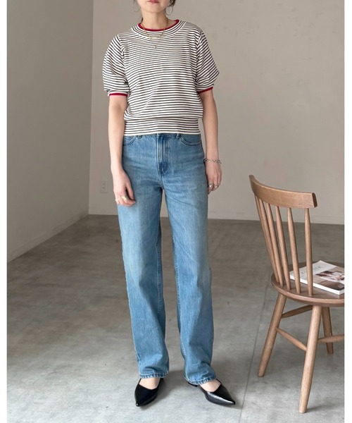 She's Closet(シーズクローゼット)の「パフスリーブ ショート丈 半袖 配色バイカラー レイヤード風 サマーニット トップス(ニット/セーター・レディース・ブラック/アイボリー/グレー・FREE)」の12枚目の写真