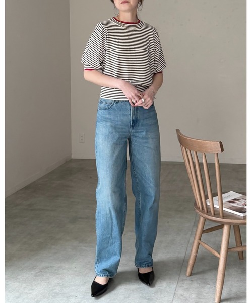 She's Closet(シーズクローゼット)の「パフスリーブ ショート丈 半袖 配色バイカラー レイヤード風 サマーニット トップス(ニット/セーター・レディース・ブラック/アイボリー/グレー・FREE)」の13枚目の写真