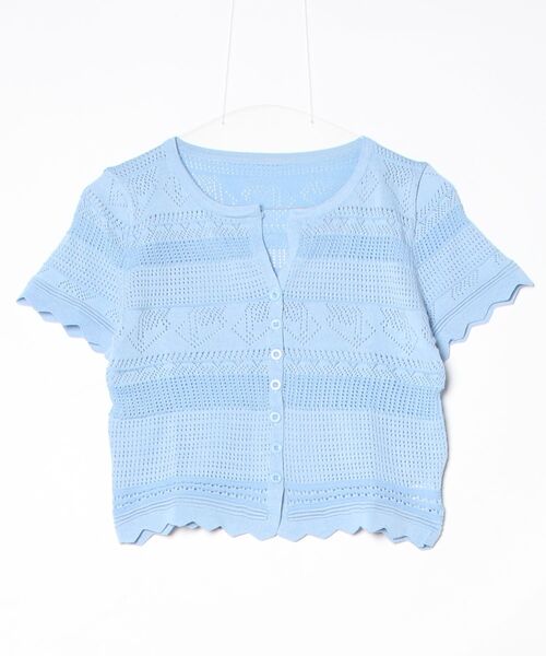 gossip!ロサンゼルス(ゴシップロサンゼルス)の「YUGA 透かし編み(ポインテールニット)カーディガン トップス(Tシャツ/カットソー・レディース・ブルー/ピンク/イエロー/オフホワイト/ホワイト/ブラック・FREE)」の22枚目の写真