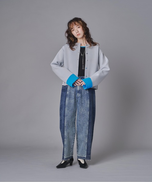 terrace（テラス）の「コントラストデニムパンツ（デニムパンツ・レディース・グレー/ネイビー・FREE）」の8枚目の写真