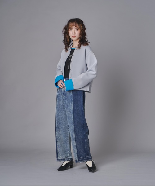 terrace（テラス）の「コントラストデニムパンツ（デニムパンツ・レディース・グレー/ネイビー・FREE）」の3枚目の写真