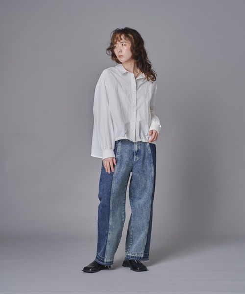 terrace（テラス）の「コントラストデニムパンツ（デニムパンツ・レディース・グレー/ネイビー・FREE）」の9枚目の写真