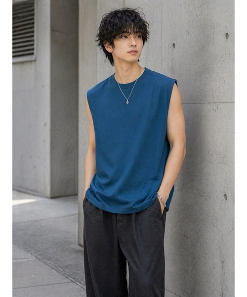 Bling Leads（ブリングリーズ）の「【Bls】 【ZM】【Bling Leads】梨地ノースリーブ（Tシャツ/カットソー・メンズ・ブラック/ブルー系その他/オフホワイト・LARGE/MEDIUM）」の3枚目の写真