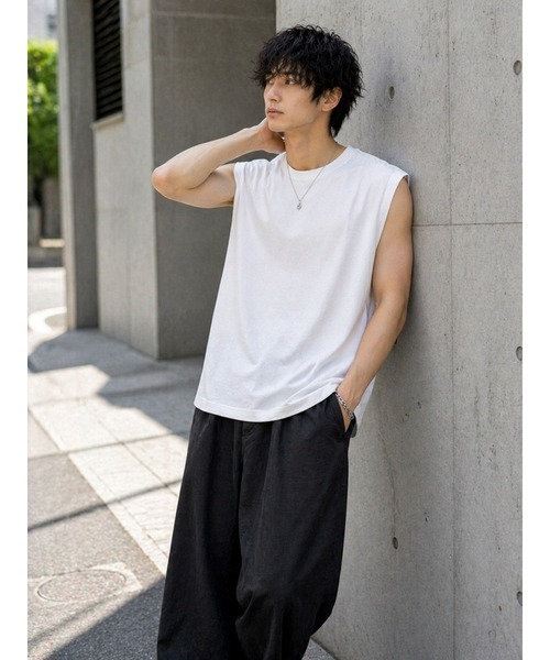 Bling Leads（ブリングリーズ）の「【Bls】 【ZM】【Bling Leads】梨地ノースリーブ（Tシャツ/カットソー・メンズ・ブラック/ブルー系その他/オフホワイト・LARGE/MEDIUM）」の2枚目の写真
