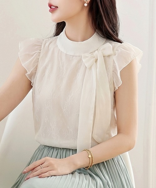 AMAJI(アマジ)の「リボン付き シフォンブラウス(シャツ/ブラウス・レディース・ベージュ・X-LARGE/LARGE/MEDIUM/SMALL)」の2枚目の写真