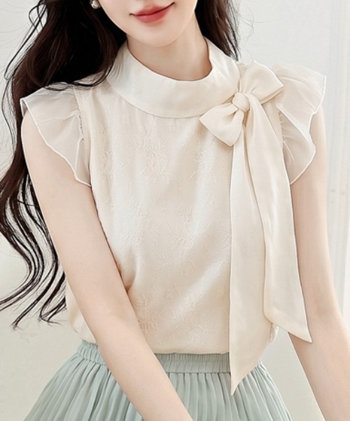 AMAJI(アマジ)の「リボン付き シフォンブラウス(シャツ/ブラウス・レディース・ベージュ・X-LARGE/LARGE/MEDIUM/SMALL)」の3枚目の写真