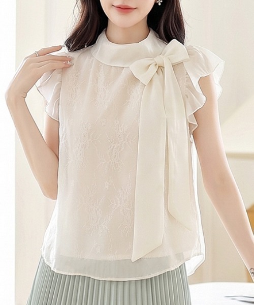 AMAJI(アマジ)の「リボン付き シフォンブラウス(シャツ/ブラウス・レディース・ベージュ・X-LARGE/LARGE/MEDIUM/SMALL)」の4枚目の写真