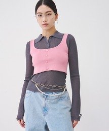 Sheer layered knit/ビスチェレイヤードシアーポロニット
