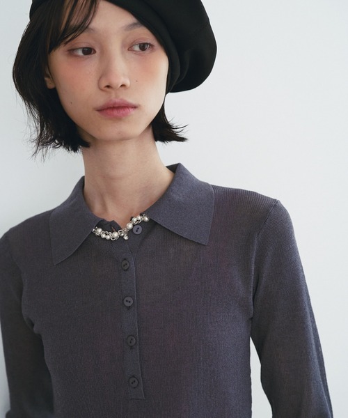 SOEMIN(ソミン)の「Sheer layered knit/ビスチェレイヤードシアーポロニット(ニット/セーター・レディース・ホワイト/ブラック/グレー・FREE)」の12枚目の写真