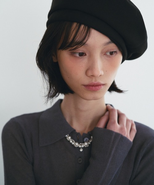 SOEMIN(ソミン)の「Sheer layered knit/ビスチェレイヤードシアーポロニット(ニット/セーター・レディース・ホワイト/ブラック/グレー・FREE)」の13枚目の写真