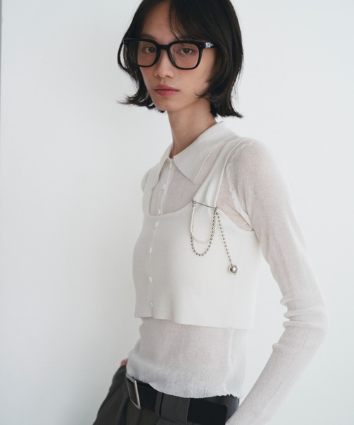 SOEMIN(ソミン)の「Sheer layered knit/ビスチェレイヤードシアーポロニット(ニット/セーター・レディース・ホワイト/ブラック/グレー・FREE)」の16枚目の写真