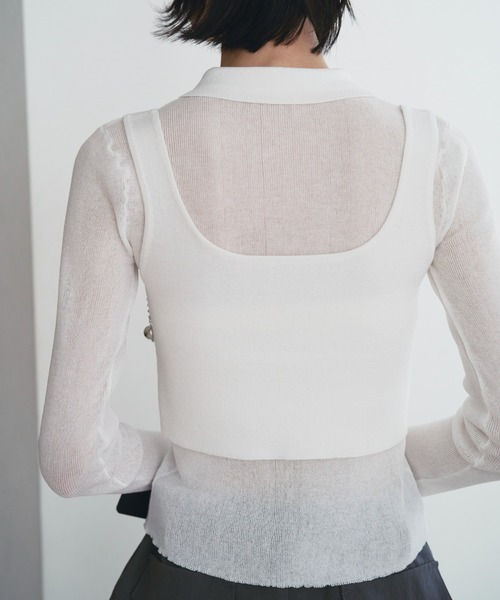 SOEMIN(ソミン)の「Sheer layered knit/ビスチェレイヤードシアーポロニット(ニット/セーター・レディース・ホワイト/ブラック/グレー・FREE)」の18枚目の写真
