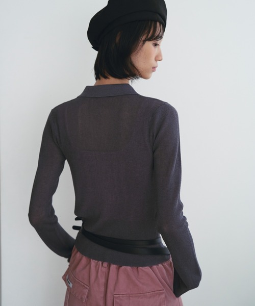 SOEMIN(ソミン)の「Sheer layered knit/ビスチェレイヤードシアーポロニット(ニット/セーター・レディース・ホワイト/ブラック/グレー・FREE)」の21枚目の写真