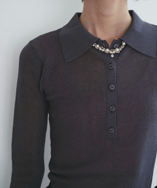 SOEMIN(ソミン)の「Sheer layered knit/ビスチェレイヤードシアーポロニット(ニット/セーター・レディース・ホワイト/ブラック/グレー・FREE)」の22枚目の写真