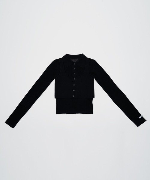 SOEMIN(ソミン)の「Sheer layered knit/ビスチェレイヤードシアーポロニット(ニット/セーター・レディース・ホワイト/ブラック/グレー・FREE)」の8枚目の写真