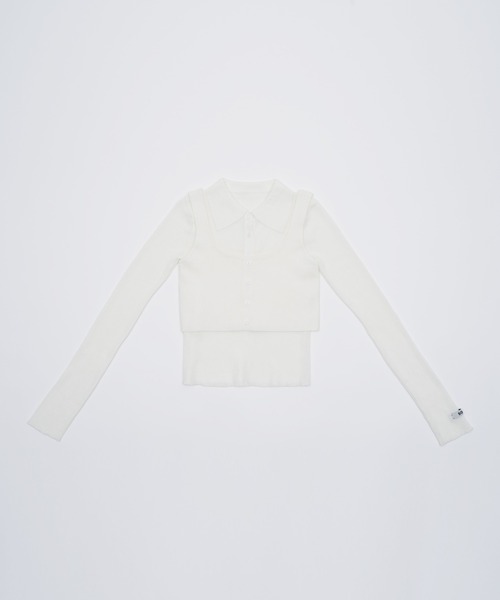 SOEMIN(ソミン)の「Sheer layered knit/ビスチェレイヤードシアーポロニット(ニット/セーター・レディース・ホワイト/ブラック/グレー・FREE)」の9枚目の写真