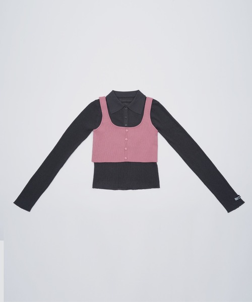 SOEMIN(ソミン)の「Sheer layered knit/ビスチェレイヤードシアーポロニット(ニット/セーター・レディース・ホワイト/ブラック/グレー・FREE)」の10枚目の写真