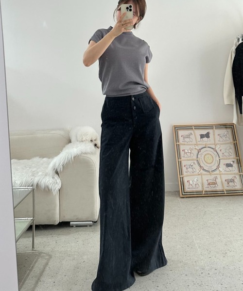 LAFFMO(ラフモ)の「ハイウエストバギーパンツ(その他パンツ・レディース・モカ/ブラック・S/M)」の2枚目の写真