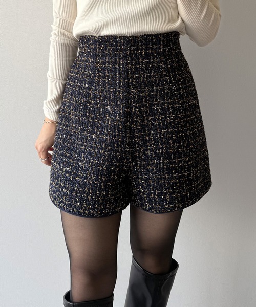 mipiarl（ミピアール）の「ラメツイードショートパンツ(ウール混)（その他パンツ・レディース・ネイビー/ベージュ/ブラック・LARGE/SMALL/MEDIUM）」の3枚目の写真