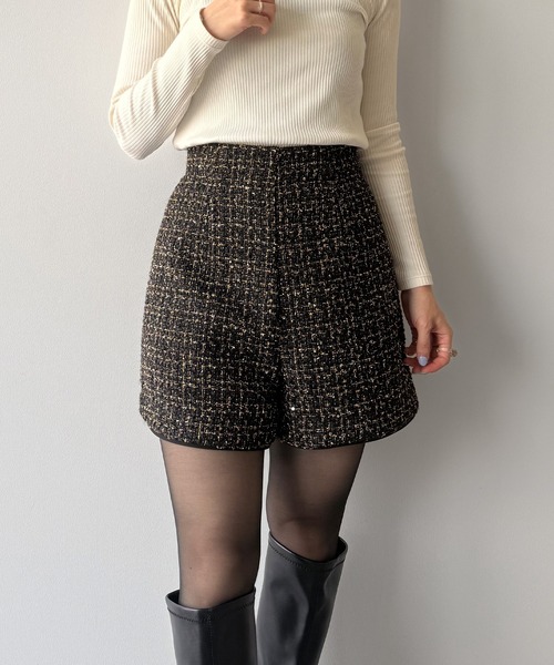 mipiarl（ミピアール）の「ラメツイードショートパンツ(ウール混)（その他パンツ・レディース・ネイビー/ベージュ/ブラック・LARGE/SMALL/MEDIUM）」の4枚目の写真
