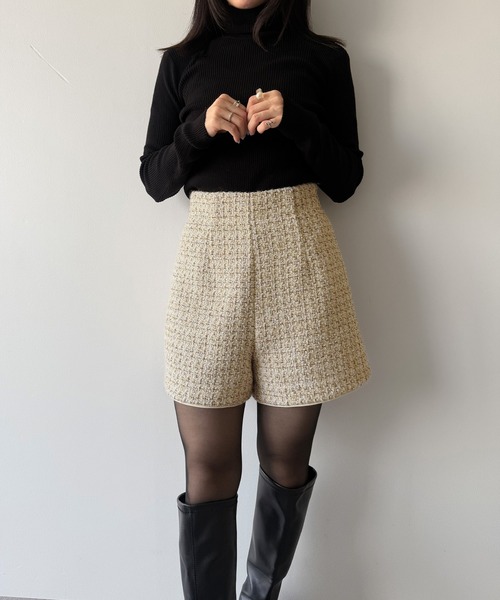 mipiarl（ミピアール）の「ラメツイードショートパンツ(ウール混)（その他パンツ・レディース・ネイビー/ベージュ/ブラック・LARGE/SMALL/MEDIUM）」の7枚目の写真