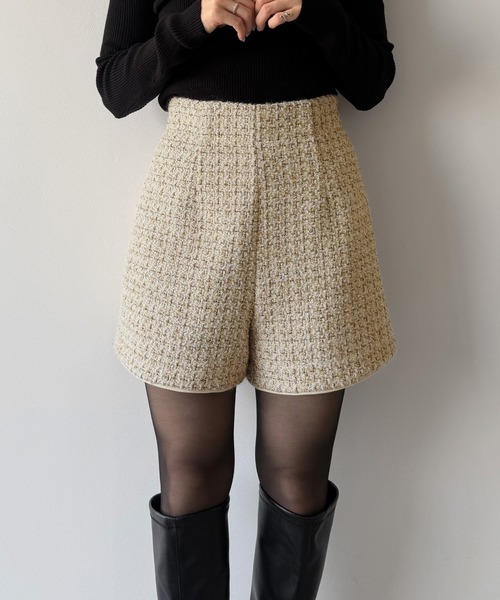 mipiarl（ミピアール）の「ラメツイードショートパンツ(ウール混)（その他パンツ・レディース・ネイビー/ベージュ/ブラック・LARGE/SMALL/MEDIUM）」の8枚目の写真