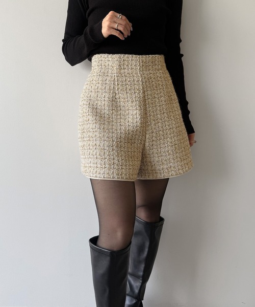 mipiarl（ミピアール）の「ラメツイードショートパンツ(ウール混)（その他パンツ・レディース・ネイビー/ベージュ/ブラック・LARGE/SMALL/MEDIUM）」の9枚目の写真
