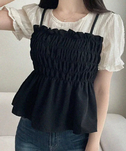 VIVID LADY(ビビッドレディー)の「フリンジジャガード ペプラム半袖ブラウス(シャツ/ブラウス・レディース・ブラック/クリーム・FREE)」の2枚目の写真