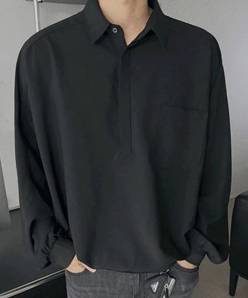 NOWLE(ノウル)の「【NOWLE】とろみ素材 ハーフボタン プルオーバー長袖シャツ / ルーズシルエット 裾リブ ギミックトップス(シャツ/ブラウス・メンズ・ホワイト/ブラック・LARGE/MEDIUM)」の10枚目の写真