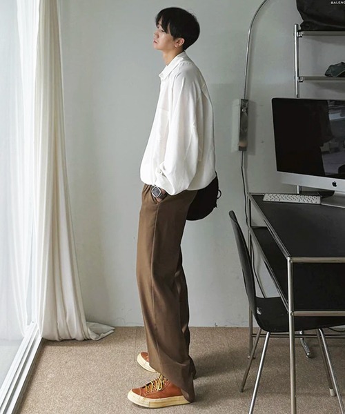 NOWLE(ノウル)の「【NOWLE】とろみ素材 ハーフボタン プルオーバー長袖シャツ / ルーズシルエット 裾リブ ギミックトップス(シャツ/ブラウス・メンズ・ホワイト/ブラック・LARGE/MEDIUM)」の6枚目の写真
