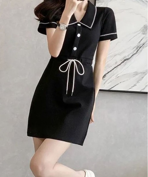 ＆soiree（アンドソワレ）の「ウエスト絞りバイカラーミニワンピース（ワンピース・レディース・ブラック・LARGE/MEDIUM/SMALL/X-LARGE）」の2枚目の写真