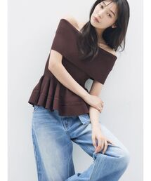 LAGUNAMOON | ペプラムオフショルニットプルオーバー 【夏服】【半袖】(ニット/セーター)
