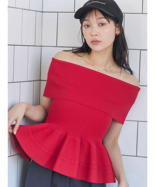 セール】ペプラムオフショルニットプルオーバー 【夏服】【半袖