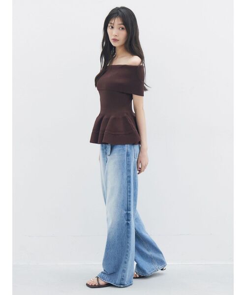 LAGUNAMOON(ラグナムーン)の「ペプラムオフショルニットプルオーバー 【夏服】【半袖】(ニット/セーター・レディース・ブラウン/ホワイト/レッド・FREE)」の7枚目の写真