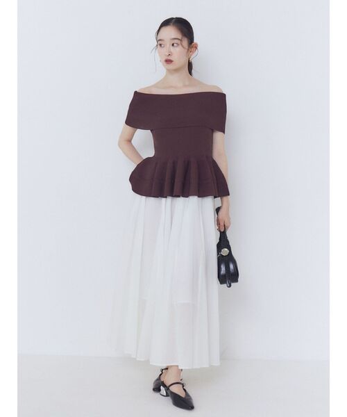 LAGUNAMOON(ラグナムーン)の「ペプラムオフショルニットプルオーバー 【夏服】【半袖】(ニット/セーター・レディース・ブラウン/ホワイト/レッド・FREE)」の12枚目の写真