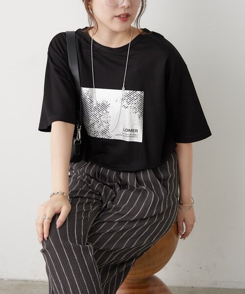 Remind me and forever（リマインドミーアンドフォーエバー）の「【ひんやりタッチ】接触冷感カノコ箔かすれプリントＴシャツ（Tシャツ/カットソー・レディース・オフホワイト/チャコールグレー/ブラック・FREE）」の12枚目の写真