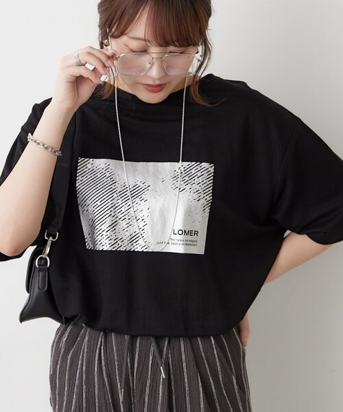 Remind me and forever（リマインドミーアンドフォーエバー）の「【ひんやりタッチ】接触冷感カノコ箔かすれプリントＴシャツ（Tシャツ/カットソー・レディース・オフホワイト/チャコールグレー/ブラック・FREE）」の13枚目の写真