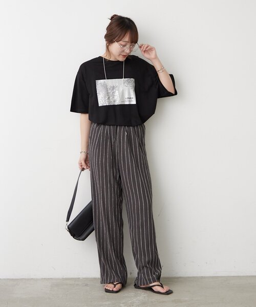 Remind me and forever（リマインドミーアンドフォーエバー）の「【ひんやりタッチ】接触冷感カノコ箔かすれプリントＴシャツ（Tシャツ/カットソー・レディース・オフホワイト/チャコールグレー/ブラック・FREE）」の19枚目の写真