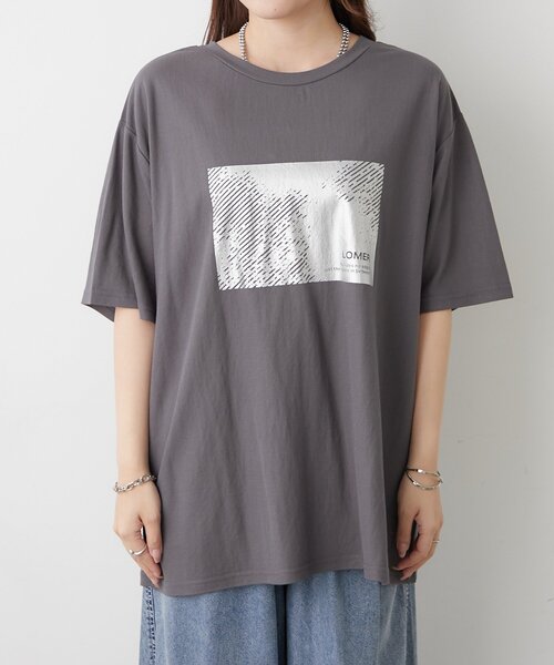 Remind me and forever（リマインドミーアンドフォーエバー）の「【ひんやりタッチ】接触冷感カノコ箔かすれプリントＴシャツ（Tシャツ/カットソー・レディース・オフホワイト/チャコールグレー/ブラック・FREE）」の21枚目の写真
