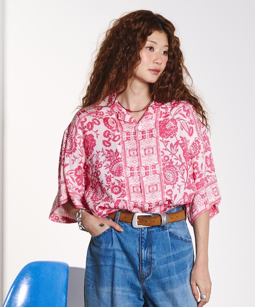 HLAADA(フラーダ)の「HLAADA for ROSEBUD/FLOWER PRINT SHORT SLEEVE SHIRT(シャツ/ブラウス・レディース・レッド/ブルー・ONE SIZE)」の4枚目の写真