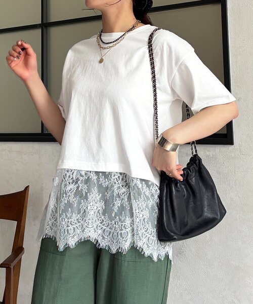 un dix cors(アンディコール)の「ひげレースカットソー(Tシャツ/カットソー・レディース・オフホワイト/ブラック・FREE)」の1枚目の写真