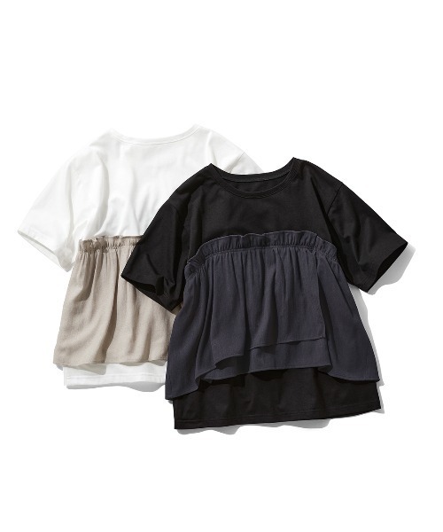 Live in comfort（リブインコンフォート）の「リブ　イン　コンフォート　着心地やわらかなフリルビスチェドッキングトップス（Tシャツ/カットソー・レディース・ホワイト系その他/ブラック系その他・S/3L/LL/L/M）」の7枚目の写真