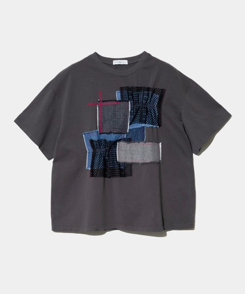 mililopiulu(ミリロピュール)の「mililopiulu/ミリロピュール レースMIX デニムパッチTEE(Tシャツ/カットソー・レディース・ホワイト/チャコールグレー・FREE)」の1枚目の写真