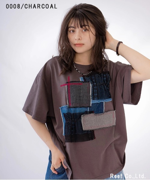 mililopiulu(ミリロピュール)の「mililopiulu/ミリロピュール レースMIX デニムパッチTEE(Tシャツ/カットソー・レディース・ホワイト/チャコールグレー・FREE)」の12枚目の写真