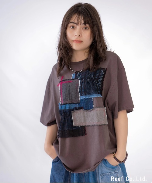 mililopiulu(ミリロピュール)の「mililopiulu/ミリロピュール レースMIX デニムパッチTEE(Tシャツ/カットソー・レディース・ホワイト/チャコールグレー・FREE)」の13枚目の写真