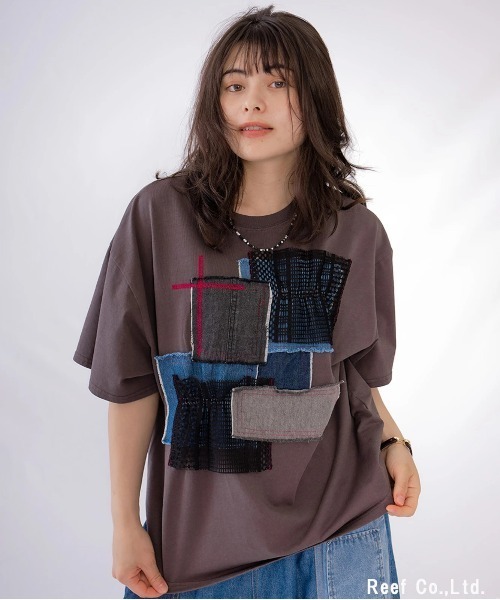 mililopiulu(ミリロピュール)の「mililopiulu/ミリロピュール レースMIX デニムパッチTEE(Tシャツ/カットソー・レディース・ホワイト/チャコールグレー・FREE)」の14枚目の写真
