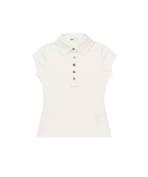 PEPLEE（ペプリー）の「Button Cap Sleeve Collar Tee (White)（ポロシャツ・レディース・その他・SMALL/MEDIUM）」の2枚目の写真