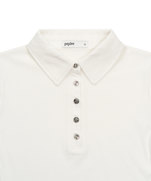 PEPLEE（ペプリー）の「Button Cap Sleeve Collar Tee (White)（ポロシャツ・レディース・その他・SMALL/MEDIUM）」の3枚目の写真